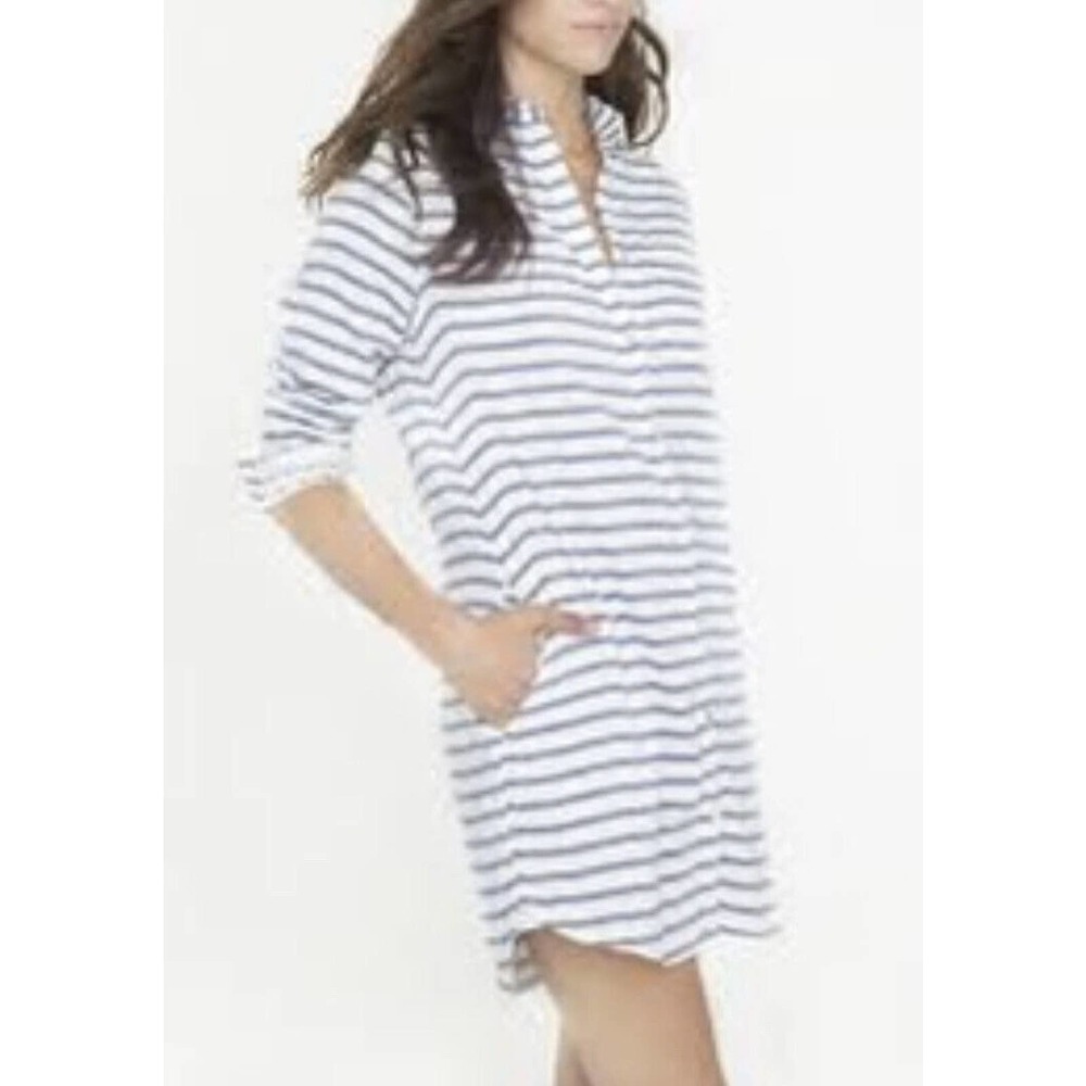 CALIFORNIA TAILOR Surf Dress •L•Blue Long Sleeve Cotton Striped Shirt $195